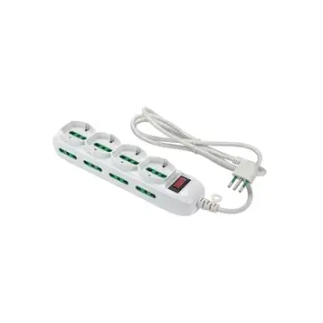 Fanton 474184 TRIAX grenuttag 4 x tvåstegsuttag, 8 tvåstegsuttag, 1,5 m kabel, 10 A pluggkontakt + säkerhetsbrytare, vit