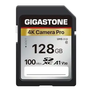 Gigastone 128 GB SDXC-minneskort, 4K Pro-seriekamera, överföringshastighet upp till 100 MB/s. Kompatibel med Canon Nikon Sony videokamera, A1 V30 UHS-I Class 10 för 4K UHD-video