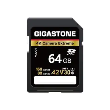 Gigastone A2 V60 SDXC 64 GB minneskort, 4K Extreme seriell kamera, hastighet 160 MB/s. Kompatibel med Canon Nikon Sony Panasonic, U3 UHS-I Class 10 kamera för 4K UHD-video, med 1 minifodral