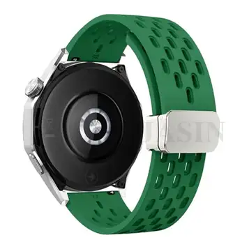 RORFFK 18 20 22 mm magnetisk silikonrem för Huawei Watch GT 5 46 mm 41 mm sportband med andningsförmåga för Huawei GT5 Pro GT4 GT3 GT2 Correa klockband(S-Pine green,20mm)