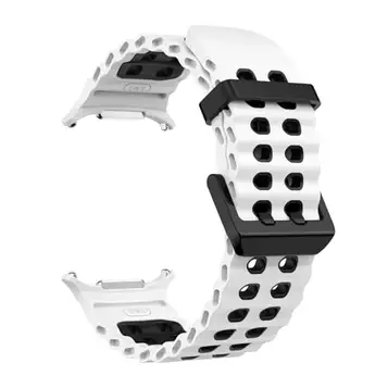 SCHIK NYTT marin silikonrem för Samsung klocka ultra 47 mm armband No Gaps Sport tvåfärgat band för Galaxy 7 ultra klockbandsremmar(White Black-B)