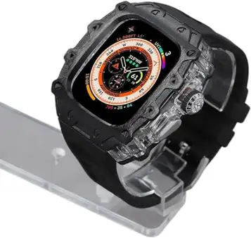 SCHIK Rm stil legering fodral transparent infattning mod kit, för Apple Watch Ultra 2 49 mm, gummi klockarmband tillbehör män metall PC klockskydd, för iWatch ultra 2 49 mm klocka gör-det-själv (D,