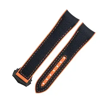 RORFFK För Omega-rem För 43,5 mm Urtavla Seamaster 600 Armband Vikspänne 21 mm Mjukt FKM Fluorgummi Nylon Texture Helt gummi klockband(Black Orange 7,20mm)