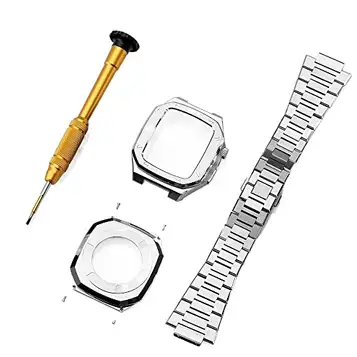 IOTUP Klockfodral i rostfritt stål, för Apple Watch 45 mm 44 mm 41 mm 9 8 7 6 SE 5 4 3 2 1 serie klocka uppgradering byt rem modifieringssats, For 45mm, Agat