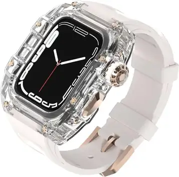 SCHIK Transparent klockfodral gummiband modifieringssats, för Apple Watch 44 mm 45 mm, klart klockfodral sport andningsbart armband, för iWatch serie 8/7/6/5/4/SE ersättningstillbehör, 44mm, Agat