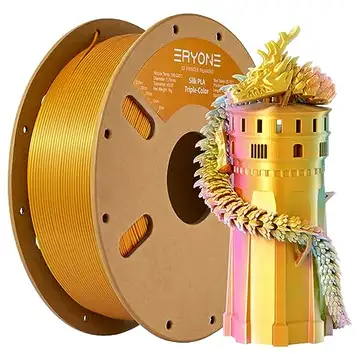 ERYONE Tri Color Silk PLA Filament 1.75mm, 3D Printer Filament PLA +/-0.03mm 1KG/Spool, Tri Color Turquosie, Reddish Orange and Gold