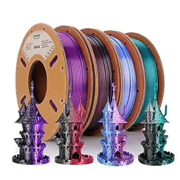 ERYONE Dubbelfärgat PLA-filament i silke, 3D-skrivare, 1,75 mm, -0,03 mm, färgförändring, glänsande PLA-filament, 0,25 kg/spolar, 4-pack, rosaröd/ljusblå, svart/röd, mörkgrön/svart, svart/lila