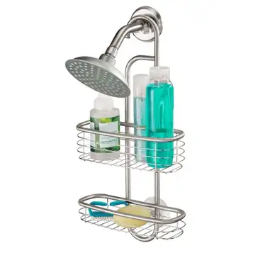 InterDesign iDesign panier de rangement à suspendre, petit valet de douche en acier inoxydable pour shampoings et gels douches, panier de bain avec 2 compartiments, Argenté