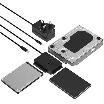 SABRENT USB Type-C till SSD/SATA/IDE 2,5/3,5/5,25-tums hårddiskomvandlare med UL-strömförsörjning och LED-aktivitetslampor [10 TB stöd] (USB-DS12)