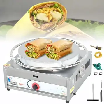 GHRERTX Flerfunktionell gaspannkakspanna, Kommersiell Crepe Maker Machine Hotplate Nonstick Elektrisk Griddle Pancake Maker, 360° Rotations Smet Spridare, for företag, sammankomster(50cm)