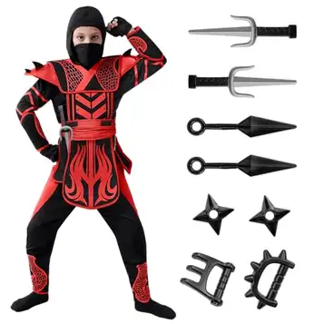 Spooktacular Creations Röd och svart Halloween Warrior Ninja Kostym för pojkar och flickor Halloween Kostym Party Ninja Rollspel Tema Party (Large (10-12 yrs))