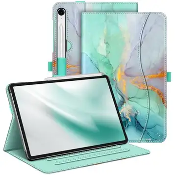 Fintie Fodral för Samsung Galaxy Tab S9 FE 10,9 tum/Tab S9 11 tum 2023 surfplatta, multivinkel folio, skyddsfodral med dokumentfack och automatisk sömn/väckningsfunktion, smaragd marmor