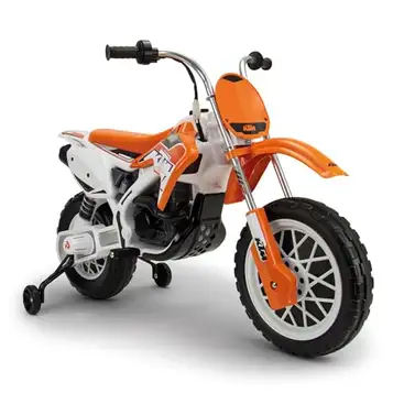 INJUSA Elektrisk Motorcykel Cross KTM, Elektrisk Skoter för Barn från 3 till 6 År, 12V Batteri, Handbroms, Stödhjul och Gummilister på Hjulen, Max Hastighet 6 Km/h, Färg Orange