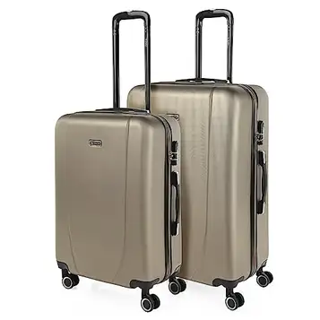 ITACA Set med 2 Rigid Travel Resväskor 55/65 cm 4 hjul ABS. Resistenta och Lätta. Övre och sidoHandtag. Integrerat kombinationslås. Medium och Large XL., Champagne