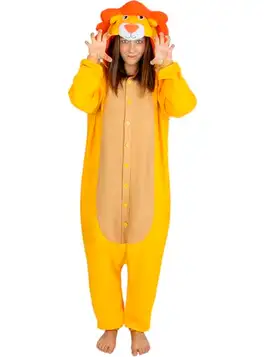 Funidelia Maskeraddräkt med lejon onesie för dam och herr Djur, Öken Maskeraddräkt för vuxen och roliga tillbehör för fester, karneval och Halloween Storlek L XL Brun