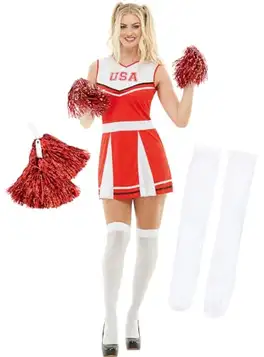 Funidelia Maskeraddräkt Cheerleader med pompoms och strumpor för dam Cheerleader & Amerikansk Fotboll Maskeraddräkt för vuxen och roliga tillbehör för fester, karneval och Halloween Storlek M