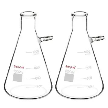 stonylab 1000 ml Borosilikat Glas Filterkolv 2-Pack, Bulthals med Tubulering