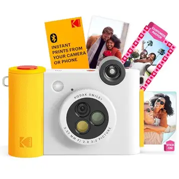 Kodak Smile+ 2-i-1 Digital Instant Print Kamera & Trådlös Bluetooth-fotoskrivare 10MP, Specialeffektroterande lins, Zink 2x3” klisterfoton, skriv ut via kul app från smarta enheter Vit