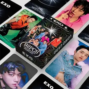 TPFRUPGD 92 Pieces EXO Lomo Cards 6x9 cm, Exo Photocard Box Cards Pack Gift for Fans