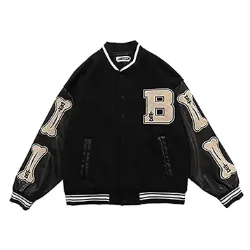 Glenmi Herr Varsity Baseballjacka Bomberrockar Bomullspälsjackor Streetwear Med Ficka (Color : Black, Size : X-Large)