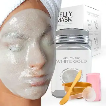 BRÜUN Jelly Mask Jar White Gold Glycolic AC AHA Peel-Off Face Care Rubber Mask   23 fl oz Skin Care Moisturizing Gel Mask Jar Spa Set