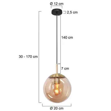 Steinhauer Bollique hänglampa, mässing, Ø 20 cm, glas, 1 lampa, kupa