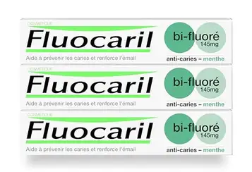 FLUOCARIL Bifluorerad tandkräm mot karies 145 mg arom/mintsmak förstärkt emalj och starka tänder hjälper till att förhindra håligheter, frisk andedräkt (3 x 75 ml)