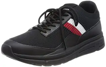 Tommy Hilfiger Herr premium lätt löpare stickad sneaker, Svart, 40 EU