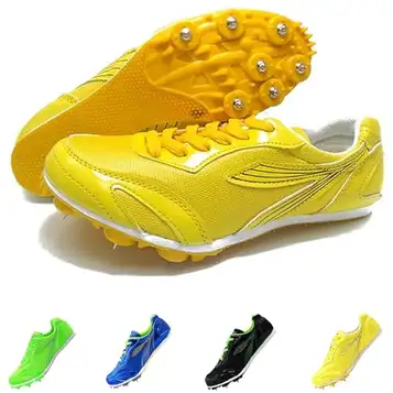 Qixfyze Friidrottsspikskor,Racing Jumping Sprint Running Sneakers For Barn,Sprinting Spikes,Spikes Unisex Löpning,Halkfria,Andande,Lättvikts,För Sprintning,Randskor For Vuxna(Yellow,42 EU)