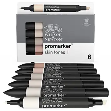 Winsor & Newton 0290114 ProMarker, professionell layoutmärkpenna – 2 spetsar, fin och bred för ritningar, design och layouter – 6 färger set – hudtoner 1