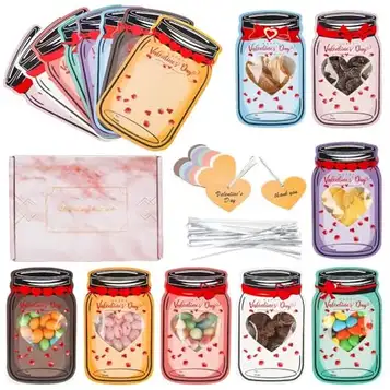 HQSADOEEU Kraft Paper Candy Jar Valentine Cards, Valentine Exchange Cards Gift, Valentines Day Cards For Kids, Valentine's Day Candle Holder Card For School Classroom Boys Girls Party Favor(4-48pcs)