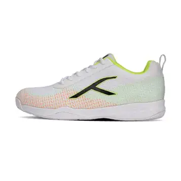 HUNDRED Blade Lite Non Marking Badminton Shoes (White/Lime/Orange/Black, 9 UK/ 10 US/ 43 EU)   Unisex   Material: Knitted upper & Rubber sole  Perfect for Squash, Table Tennis, Volleyball, Basketball