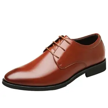 UOPYNE Formell skor for män Snörning Rund tå Enfärgad läderklänning Skor Low Top Block Klack Anti-halk gummisula Bröllop Casual Dress Shoes(Brown,38EU)