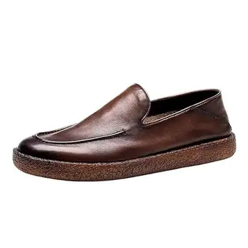 UYTTLHK Genuine Leather Men Casual Shoes Slip-on Loafer Handmade Moccasins Driving Shoes Men's Gunner Dress Loafer(Brown,41EU)