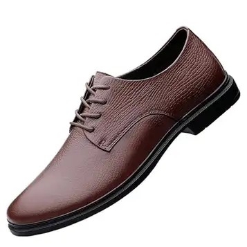 FYMLP Handmade Mens Oxford Shoes Genuine All-Match Leather Brogue Dress Shoes Wedding Formal Shoes British Inner Height Increase Casual Shoes(Brown,36EU)