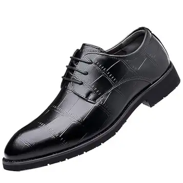 UOPYNE Men's Casual Dress Shoes Lace Up Pointed Burnished Toe Wingtips Leather Shoes Low Top Block Heel Anti-slip Rubber Sole Prom Formal Shoes For Men(Black,44 EU)