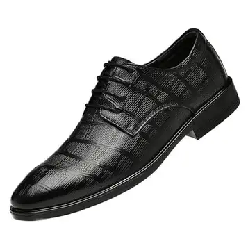 UOPYNE Comfortable Men's Dress Shoes Lace Up Round Toe Burnished Low Top Block Heel Anti-Slip Business Formal Footwear(Black,39 EU)