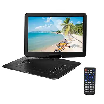 WJYLM 20,5" bärbar DVD-spelare med HD 15,5" vridbar skärm, laddningsbart batteri med väggladdare, billaddare och AV-kabel, Sync TV-projektorfunktion, stöd för USB-minne SD-kort,