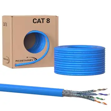 SatShop-Ft RedStar24 50m CAT 8 Nätverkskabel Installationskabel CAT8.1 Ethernet LAN Halogenfritt CAT8 Kabel Nätverksdragning Datakabel upp till 40 Gbit/s Överföringshastighet S/FTP 2000 MHz PIMF LSZH AWG 22/1