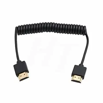 HangTon Vänster höger vinklad 90 graders mikro-mini HDMI till HDMI HDTV spiralkabel för mobiltelefon surfplatta laptop DV kamera datorskärm 1,2 m (tunn lindad)