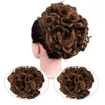 XUJUAN-0227 Mänskligt hår smutsiga bullar Updo Curly Bull Extension Combs Clip i stökigt bullhår for kvinnor Syntetiskt stökigt hår Bulle Scrunchie Chignon-hårstycke Bulle hårstycke(30#)