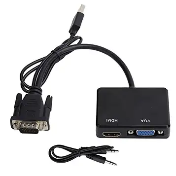 ciciglow VGA Till VGA HDMI-adapter, VGA Till HDMI VGA-adapter Splitter Converter Support Dual Display Adapter för DVD Blu-ray DVD PS3 X360 Box och Andra Enheter(svart)