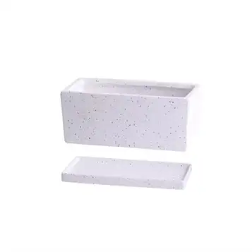 XXAD553TY Planterare Keramisk rektangulär kruka med bricka Skandinavisk enkel suckulent grön kontorsbord perforerad liten krukkärl Blomkrukor(White with tray,Stor)