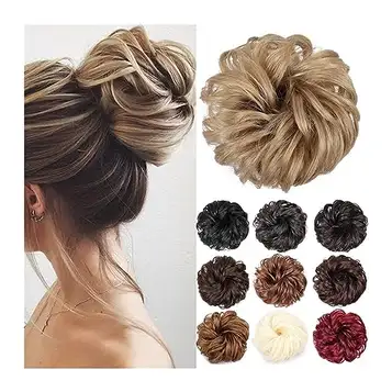 WAOCEO Smutsigt hårbulle Syntetisk bulle-hårförlängning, stökigt bullhår Elastiskt vågigt lockigt Chignon Updo Fake Scrunchies hästsvansförlängning for kvinnor tjejer Hästsvanshår för dagligt bruk (Color :