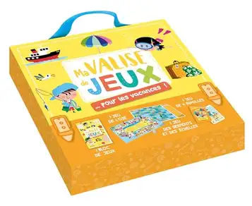 Auzou Ma valise de jeux... Pour les vacances !: Contient : 1 bloc de jeux, 1 jeu de serpents et des échelles, 1 jeu de 7 familles